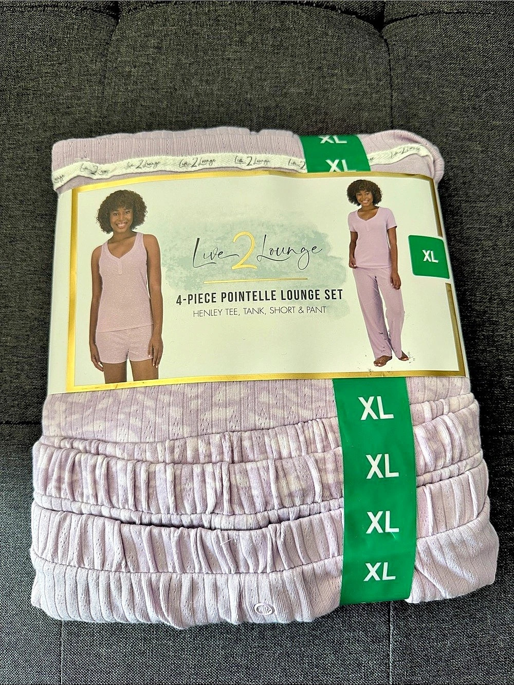 Live 2 Lounge 4-Piece Pointelle Lounge Set Pointelle Lounge Set Pink XL NWT